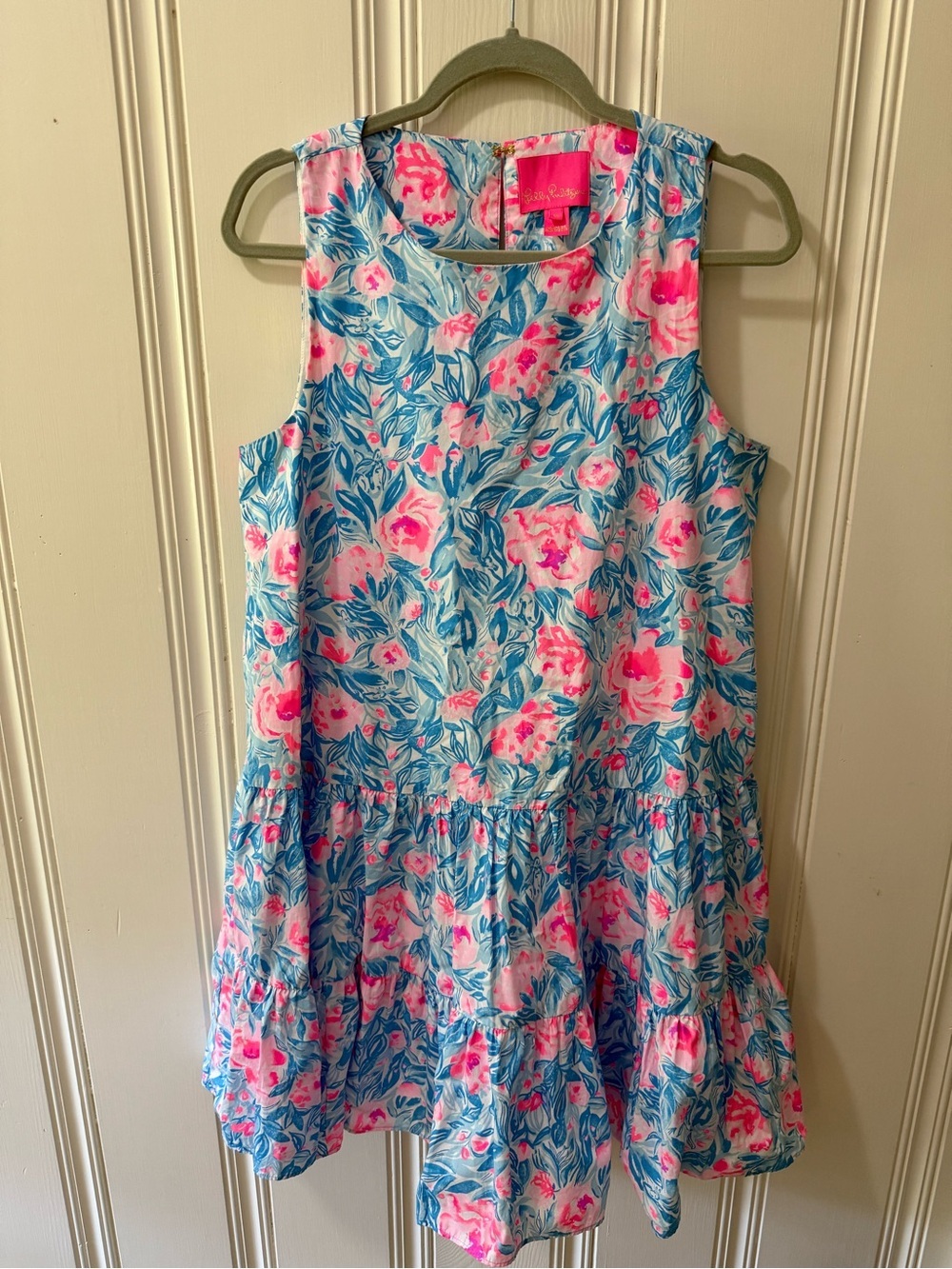 Lilly Pulitzer Trina Dress Bondi Blue My Little Peony Floral Tiered Shift M - Picture 2 of 8
